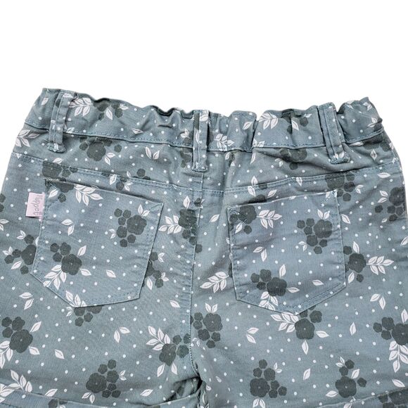 Puppet Floral Shorts Girls 8 Green Polka Dot Denim Elastic Waist Cuffed - Picture 8 of 10